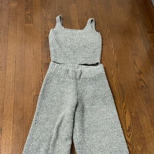 Skims Cozy Wide-Leg Bouclé Knit Pants and tank top— Gray